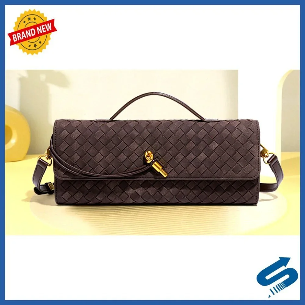 Suede Woven Clutch Evening Bag Elegant Minimal Chic Crossbody Shoulder Purse